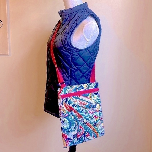 Handbags - NEW Pink and Blue Paisley Nylon Multi Pocket Messenger/Crossbody Bag